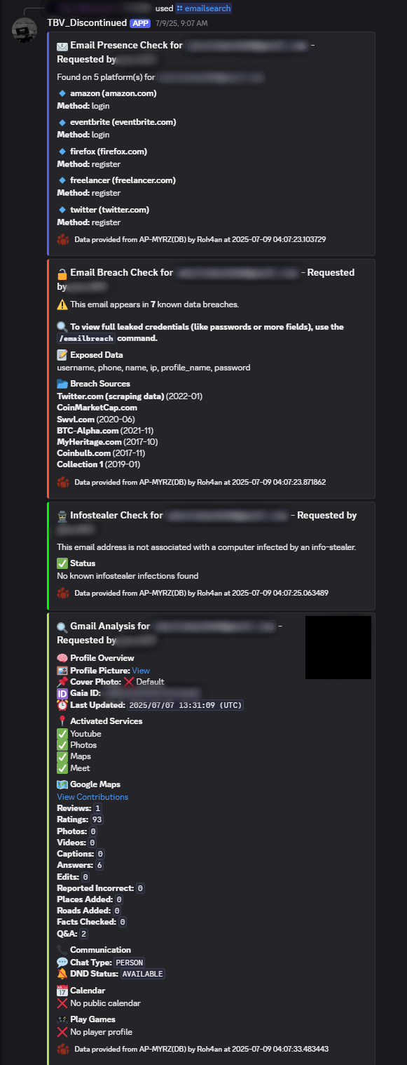 Email Search Output